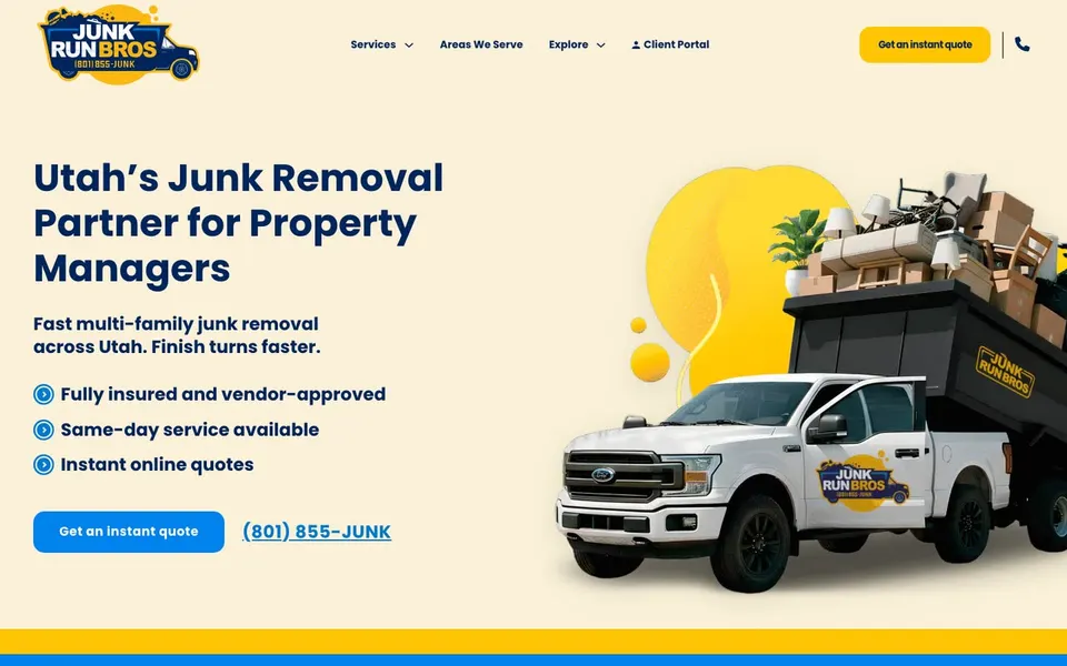 The home page of junkrunbros.com.