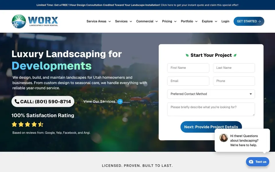 The home page of worxlandscaping.com.